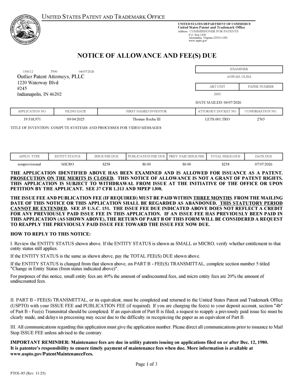 001 · Notice of Allowance; source excerpt page 1